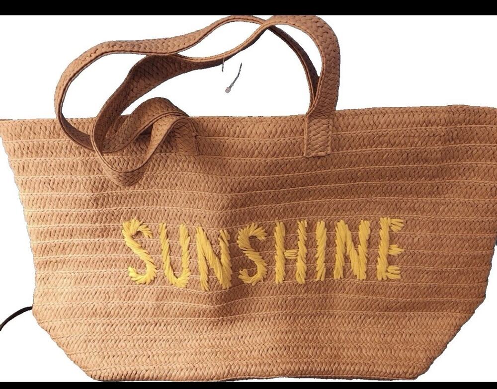 NWT Oversized Sunshine Woven Straw Tote Embroidered Beach Bag- 24”x12”
